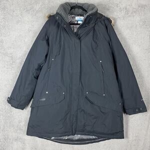 Columbia Jacket Womens 2XL Black Hooded Fur Trim Omni-Tech Down Parka Coat Warm